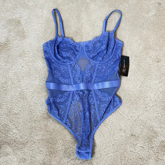 INC International Concepts Sheer Lace Bodysuit G-String in Lolite‎ Sz S - Picture 4 of 8